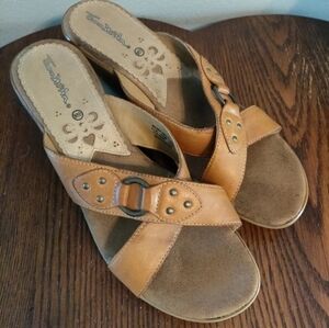 Women's Tan Real Leather Wedge Sandals By Thom Mcan Size 9